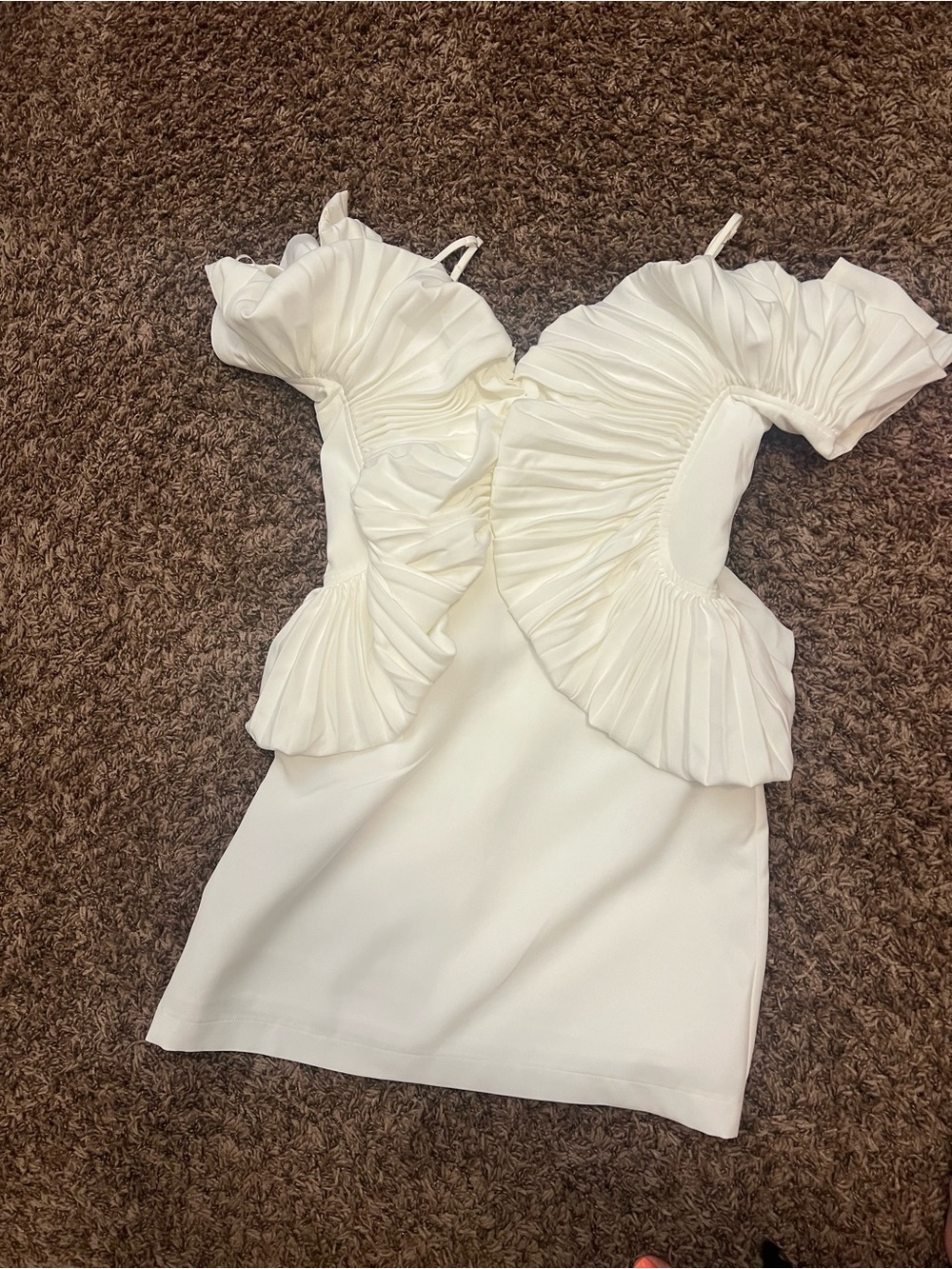 Luxxel White Ruffled Off-Shoulder Mini Dress